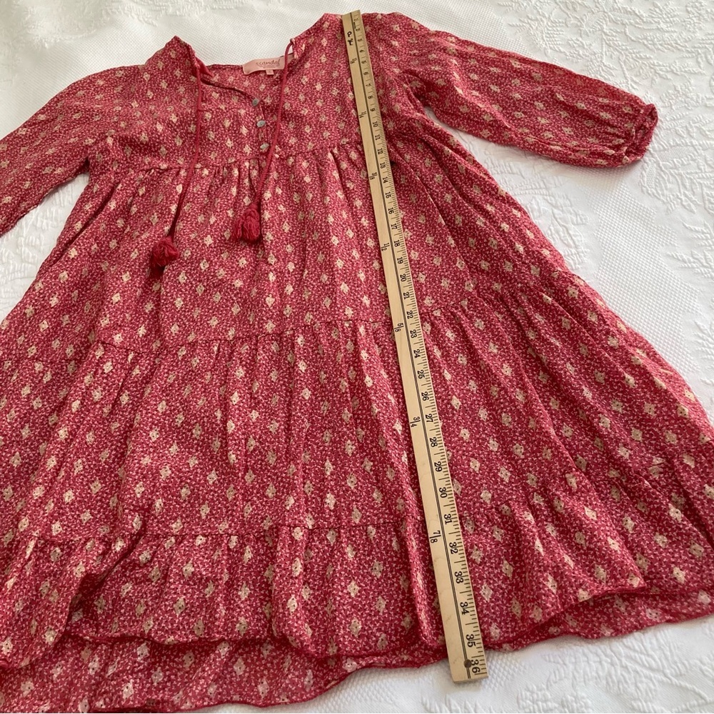 Scandal Italy dress cotton babydoll resort vacation gold pink print size S - Picture 9 of 16